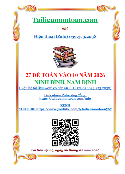 27 Đề thi toán vào lớp 10 Ninh Bình, Nam Định năm 2026